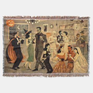 Mid Century Retro 40s Halloween Martini Party Throw Blanket
