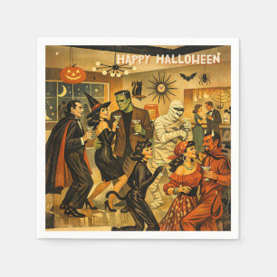 Mid Century Retro 50s Halloween Martini Party Napkin