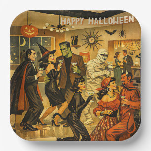 Mid Century Retro 50s Halloween Martini Party Paper Plate