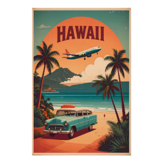 Mid Century Retro 50s Hawaii Travel Tourism Art Poster