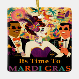 Mid Century Retro 60s Mardi Gras Cocktail Party Ceramic Ornament