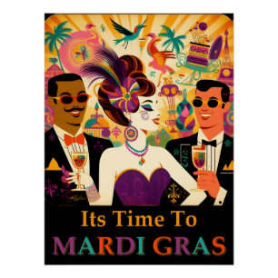 Mid Century Retro 60s Mardi Gras Cocktail Party Poster