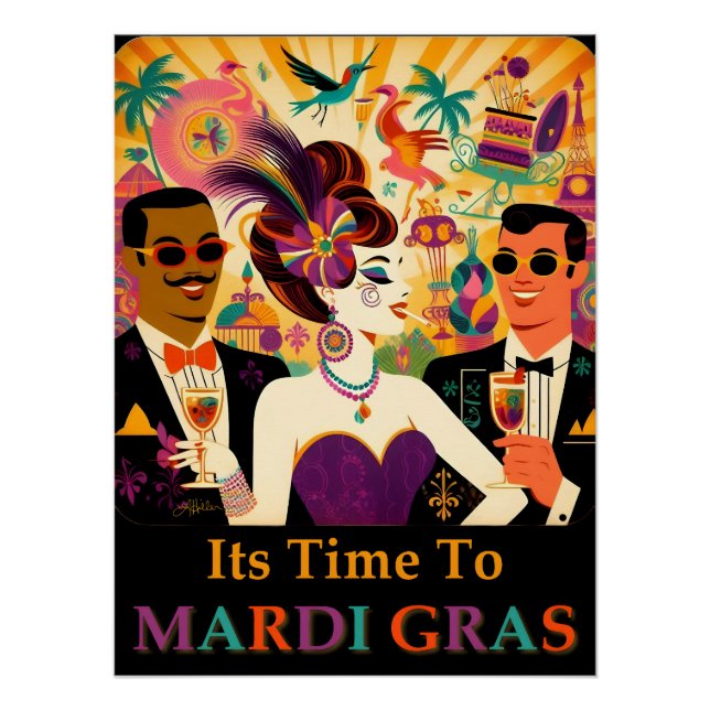 Mid Century Retro 60s Mardi Gras Cocktail Party Poster (Front)