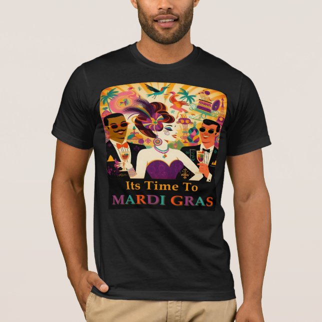 Mid Century Retro 60s Mardi Gras Cocktail Party T-Shirt (Front)