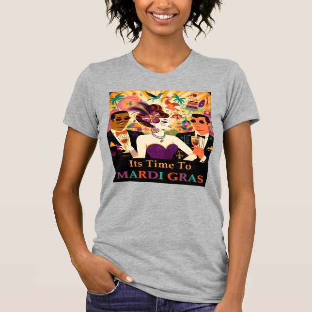 Mid Century Retro 60s Mardi Gras Cocktail Party T-Shirt (Front)