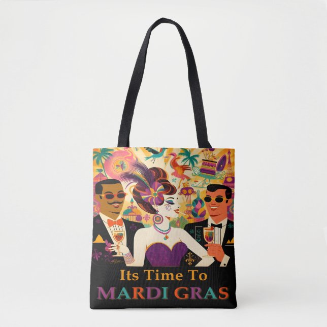 Mid Century Retro 60s Mardi Gras Cocktail Party Tote Bag (Front)