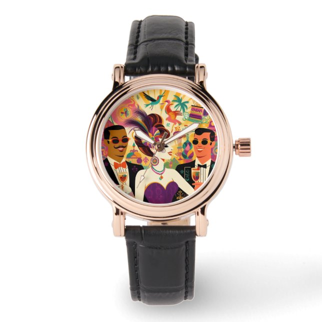 Mid Century Retro 60s Mardi Gras Cocktail Party Watch (Front)