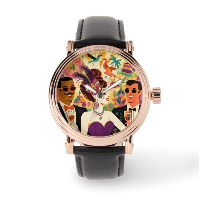 Mid Century Retro 60s Mardi Gras Cocktail Party Watch (Front)