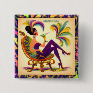 Mid Century Retro 60s Mardi Gras Martini Woman 15 Cm Square Badge