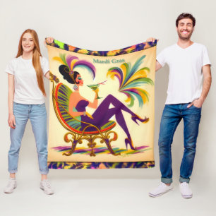 Mid Century Retro 60s Mardi Gras Martini Woman Fleece Blanket