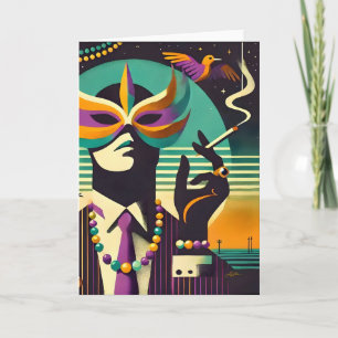 Mid Century Retro 60s Mardi Gras The Smoking Man Card