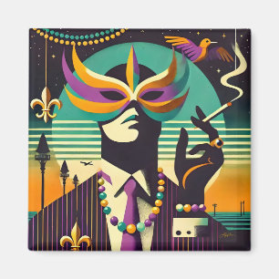 Mid Century Retro 60s Mardi Gras The Smoking Man Magnet