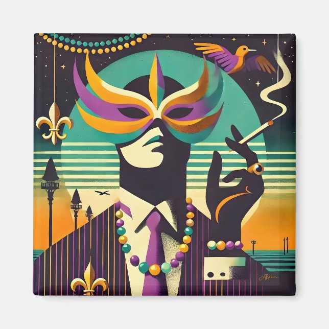 Mid Century Retro 60s Mardi Gras The Smoking Man Magnet (Front)