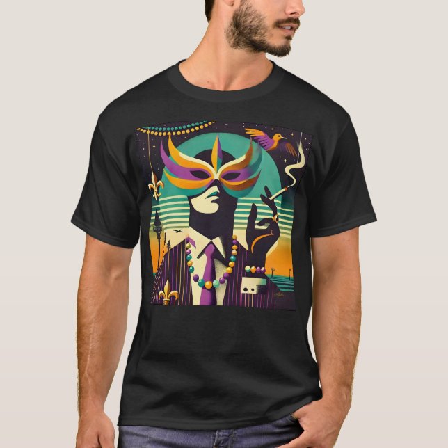 Mid Century Retro 60s Mardi Gras The Smoking Man T-Shirt (Front)