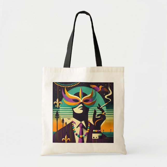 Mid Century Retro 60s Mardi Gras The Smoking Man Tote Bag (Front)
