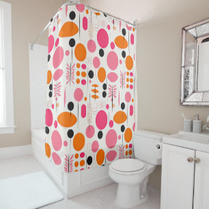 Mid Century Retro Abstract Pattern Pink & Orange Shower Curtain