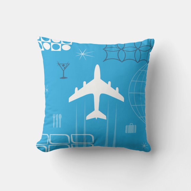 Mid-Century Retro Blue Cushion (Front)