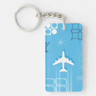 Mid-Century Retro Blue Jetliner Key Ring