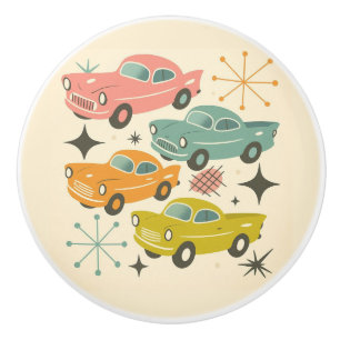 Mid-Century Retro Cars Atomic Starburst  Ceramic Knob