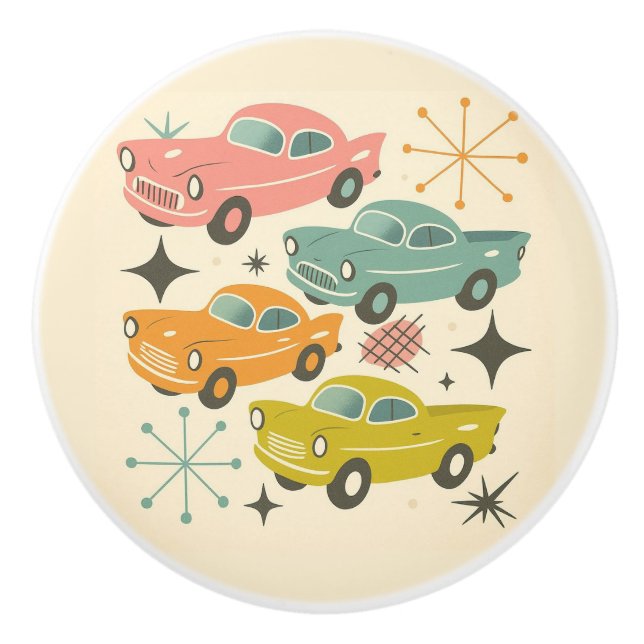 Mid-Century Retro Cars Atomic Starburst  Ceramic Knob (Front)