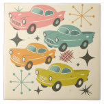 Mid-Century Retro Cars Atomic Starburst  Ceramic Tile<br><div class="desc">A super pattern of cars,  atomic starburst and abstract shapes,  inspired by retro mid-century designs in pastel tones.</div>