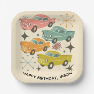 Mid-Century Retro Cars Atomic Starburst Paper Plate