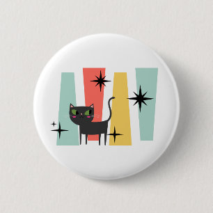 Mid Century Retro Cat 6 Cm Round Badge