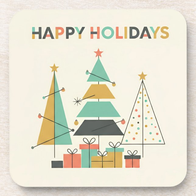 Mid-Century Retro Christmas Trees Coaster (Front)