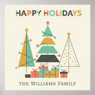 Mid-Century Retro Christmas Trees Poster