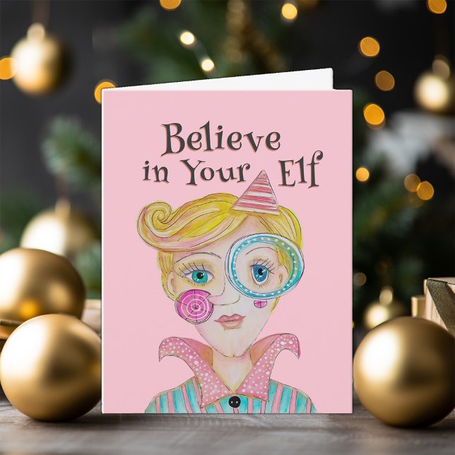 Mid Century Retro Elf Whimsical Christmas Poem Holiday Card (Creator Uploaded)