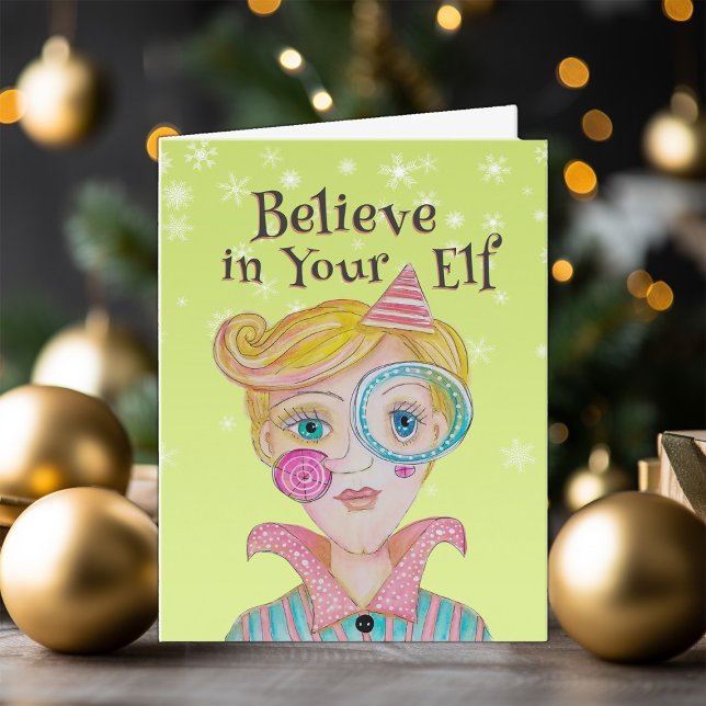 Mid Century Retro Elf Whimsical Christmas Poem Holiday Card (Creator Uploaded)