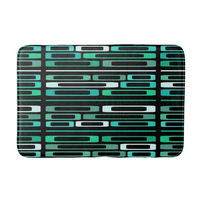 Mid Century Retro Flat Rocks Black Turquoise Bath Mat (Front)