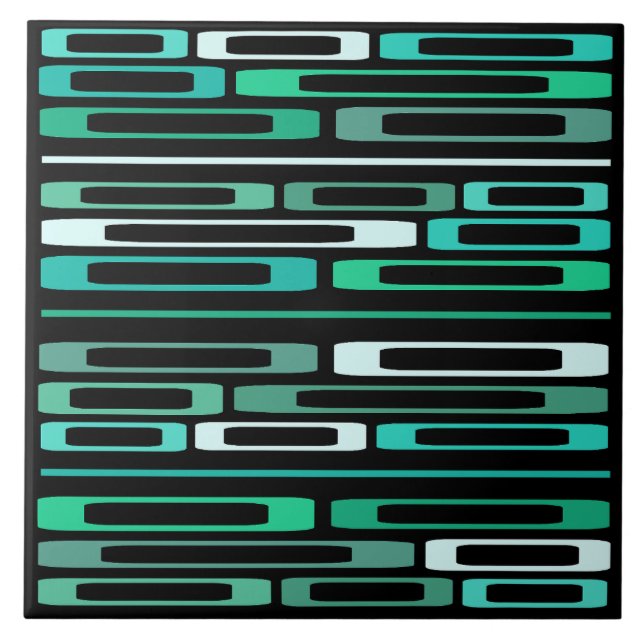 Mid Century Retro Flat Rocks Black Turquoise Ceramic Tile (Front)