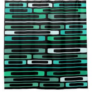 Mid Century Retro Flat Rocks Black Turquoise Shower Curtain