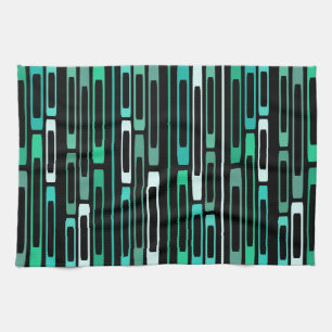 Mid Century Retro Flat Rocks Black Turquoise Tea Towel