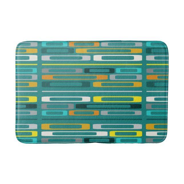 Mid Century Retro Flat Rocks Turquoise Bath Mat (Front)