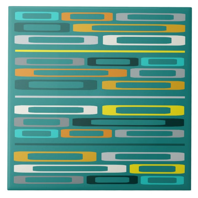 Mid Century Retro Flat Rocks Turquoise Ceramic Tile (Front)