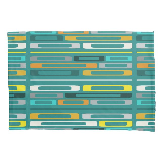 Mid Century Retro Flat Rocks Turquoise Pillowcase (Front)
