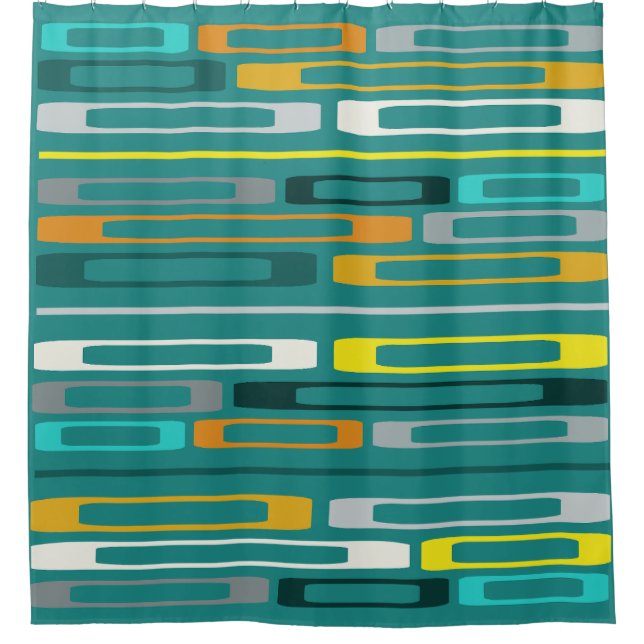 Mid Century Retro Flat Rocks Turquoise Shower Curtain (Front)