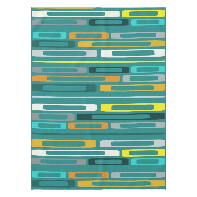 Mid Century Retro Flat Rocks Turquoise Tablecloth (Front)