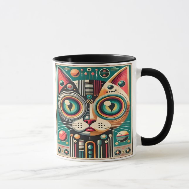 Mid Century Retro Futuristic Circuit Cat Mug (Right)