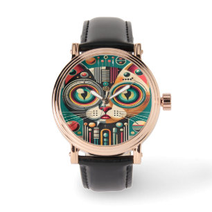 Mid Century Retro Futuristic Circuit Cat Watch