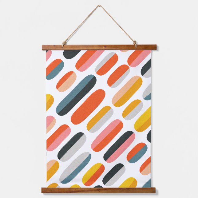 Mid Century Retro Geometric Abstract Pattern Hanging Tapestry (Front)