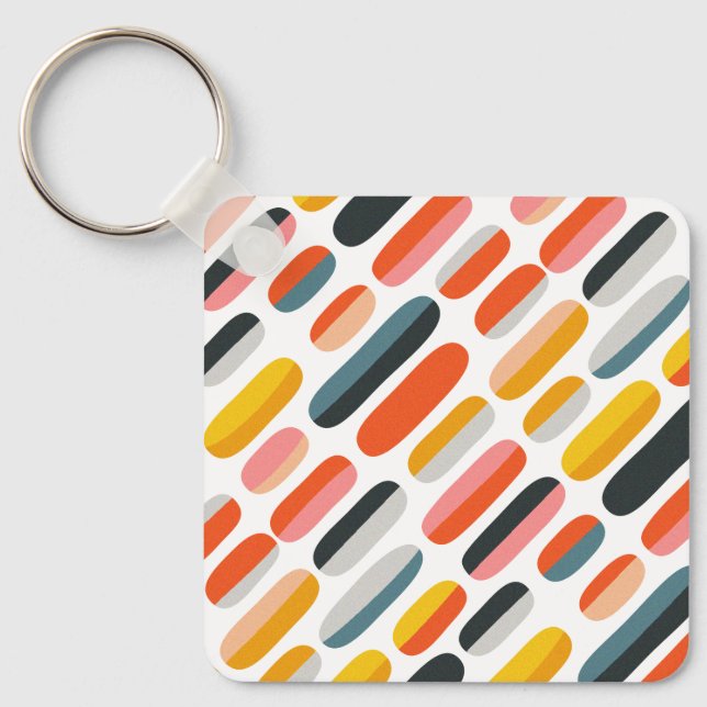 Mid Century Retro Geometric Abstract Pattern Key Ring (Front)
