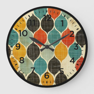 Mid Century Retro Harlequin Pattern Large Clock