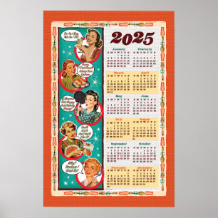 Mid-Century Retro Housewife Calendar 2025 Poster