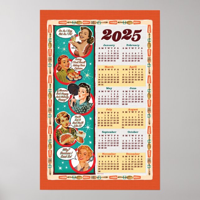 Mid-Century Retro Housewife Calendar 2025 Poster (Front)