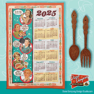 Mid-Century Retro Housewife Calendar Towel 2025 