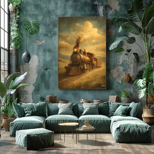 Mid-Century Retro Passage — Steam Locomotive Poster