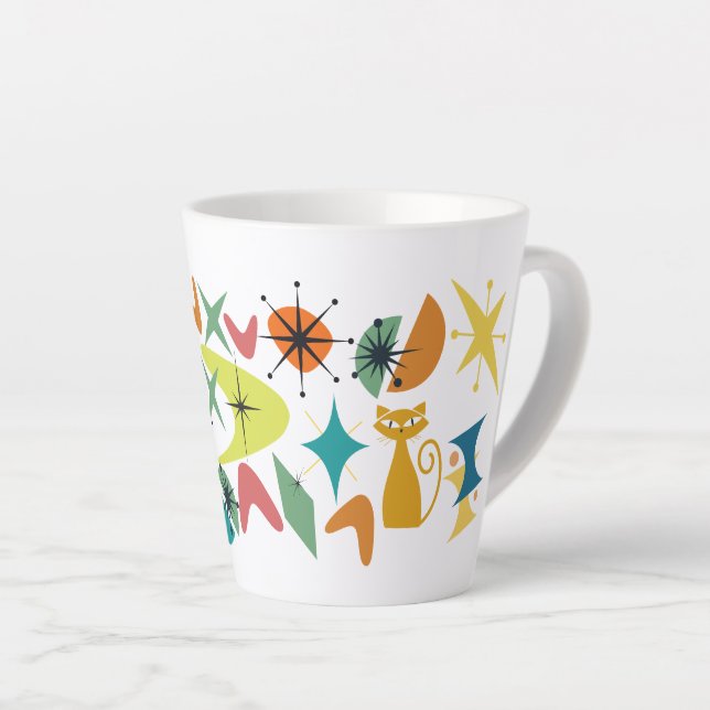 Mid-Century Retro Pattern Latte Mug (Right Angle)